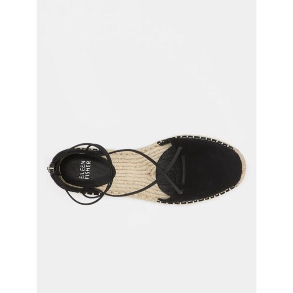 Eileen Fisher Womens Black Suede Leather Back Zip Lace Espadrille Flat Sz 9 NWOT - Picture 3 of 8